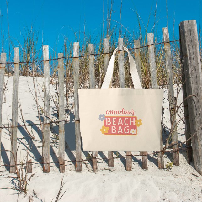 Tote Grande Seu nome Flor de Bolsa de praia (Criador carregado)