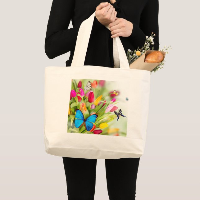 Tote Grande Tulipas e borboletas na bolsa (Frente (produto))