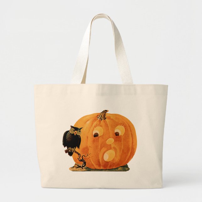 Tote Grande Vintage Jack O Lantern & Owl Bolsa (Frente)
