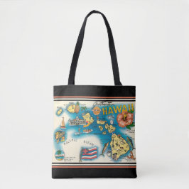 Tote Hawaii Map Swanky Black Map Shoulder Bolsa