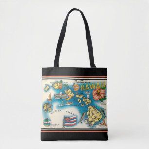 Tote Hawaii Map Swanky Black Map Shoulder Bolsa