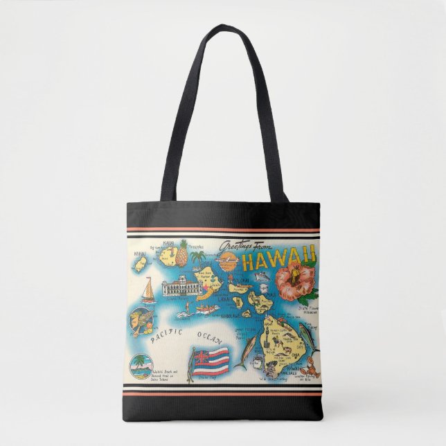 Tote Hawaii Map Swanky Black Map Shoulder Bolsa (Frente)