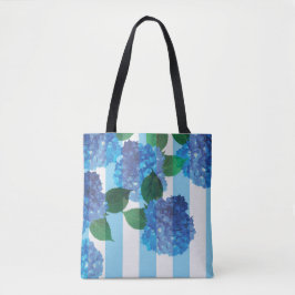 Tote Hydrangea azul com Stripes Bolsa
