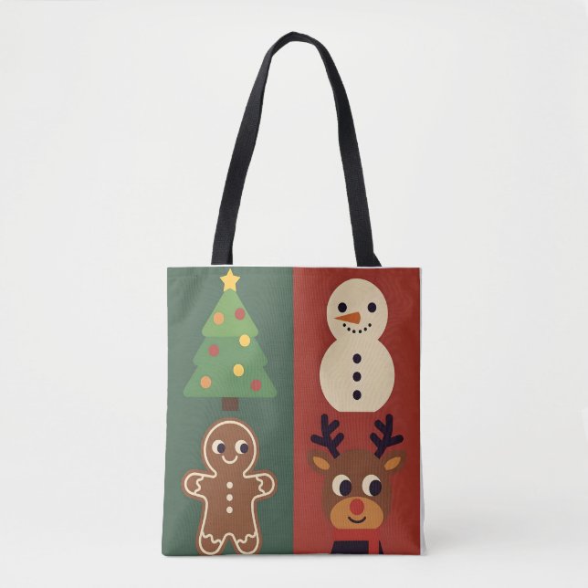 Tote Ícones de Natal Retrô Bolsa de Compras de Natal (Frente)