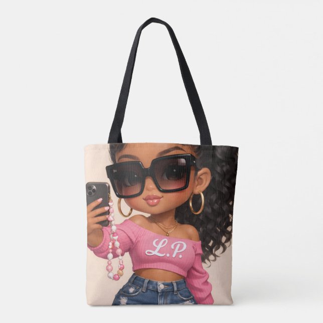 Tote Ilustração da Mulher Chibi Chic Bolsa de Compras (Verso)