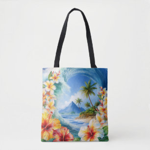 Tote Kai Aloha Hibiscus Bolsa de praia de Ondas de Aqua