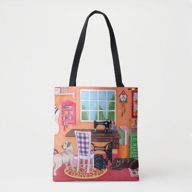Tote Labradors no bolsa da sala Sewing da mãe (Frente)