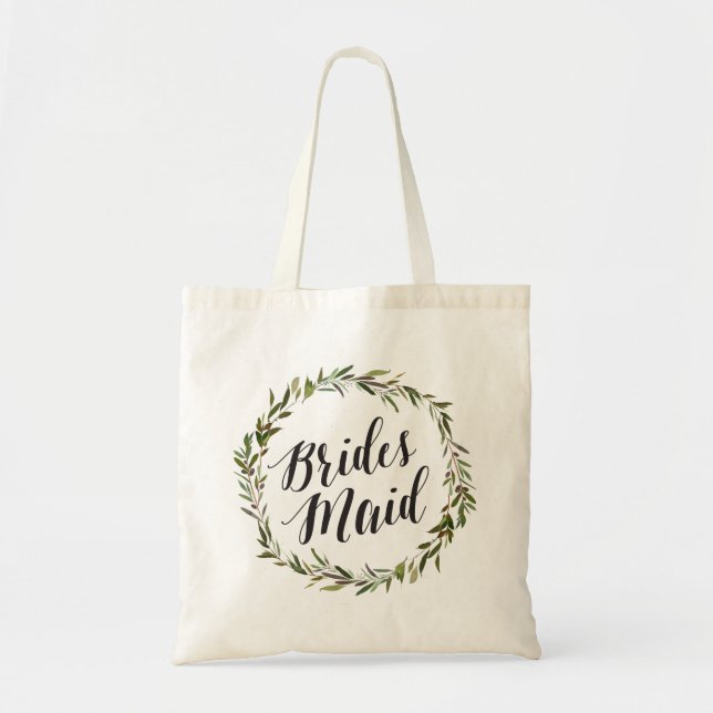 Tote Leaf Script Bolsa | Bridesmaid (Frente)