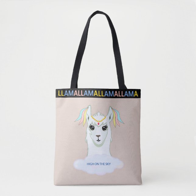 Tote Lhama Fofa em Bolsa Beige (Frente)