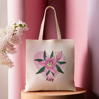 Tote Lily Sweet Heart Bolsa de compra cor-de-rosa e flo
