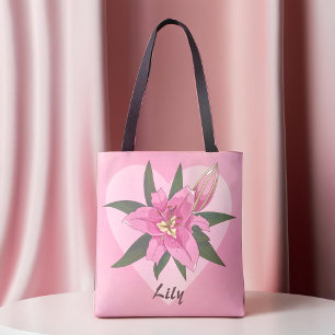 Tote Lily Sweet Heart Bolsa de compra cor-de-rosa e flo