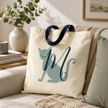 Linda Bolsa Azul Monograma de Gato
