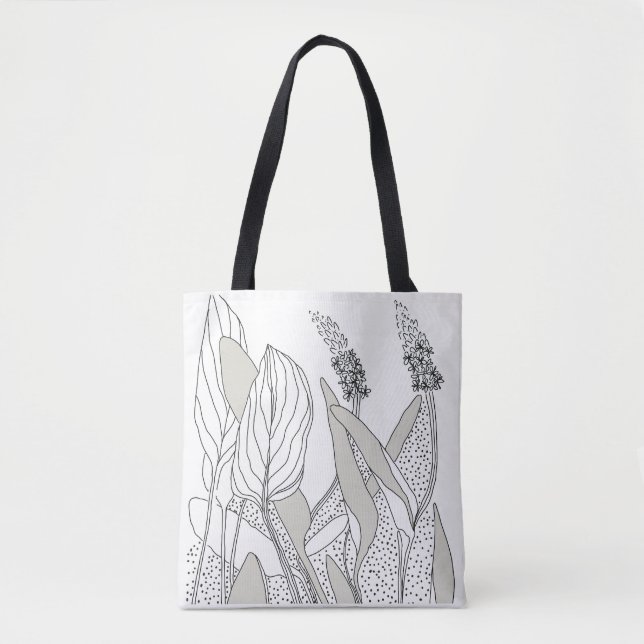 Tote linda bolsa com ilustrações de plantas.  (Frente)