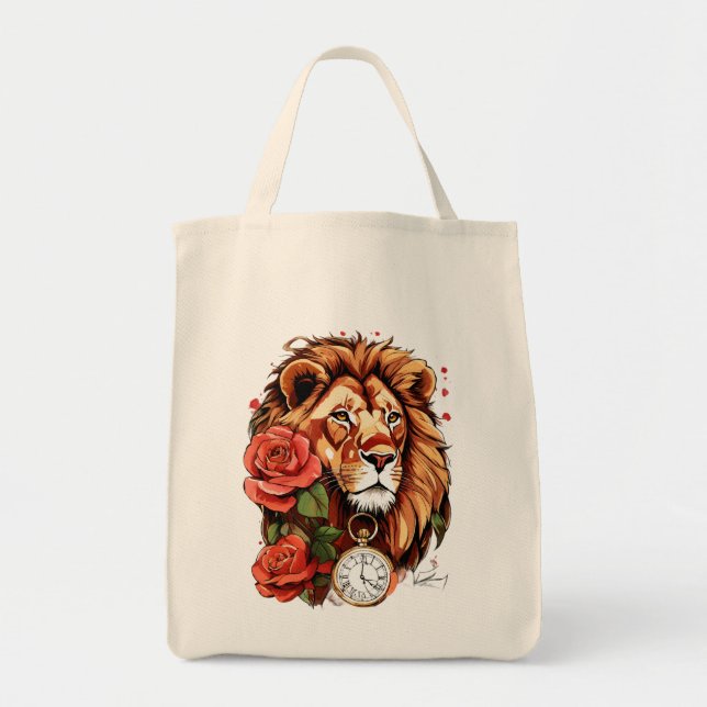Tote Lioness Grace: Rosa de Bolsa de estilo de tatuagem (Frente)