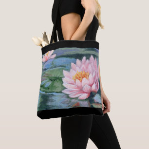 Tote Lírios cor-de-rosa em reflexões azuis o bolsa de