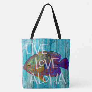 Tote Live Love Aloha Tropical Fish Beach Sinal Bolsa de