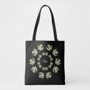 Tote Luz - orquídeas verdes no bolsa preto do ombro
