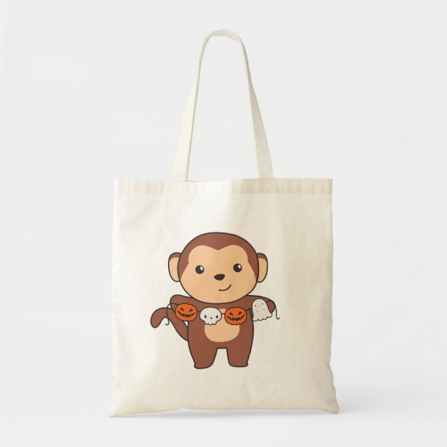 Tote Macaco Feliz Halloween Pumpkin Bat Costume Bolsa B (Frente)
