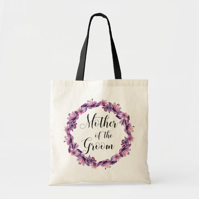 Tote Mãe do noivo. Bolsa de casamento rosa e roxa (Frente)