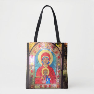 Tote Mãe ortodoxo Mary do vitral, o bolsa de Jesus