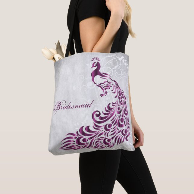 Tote Magenta Peacock Vine Bridesmaid Bolsa (Close Up)