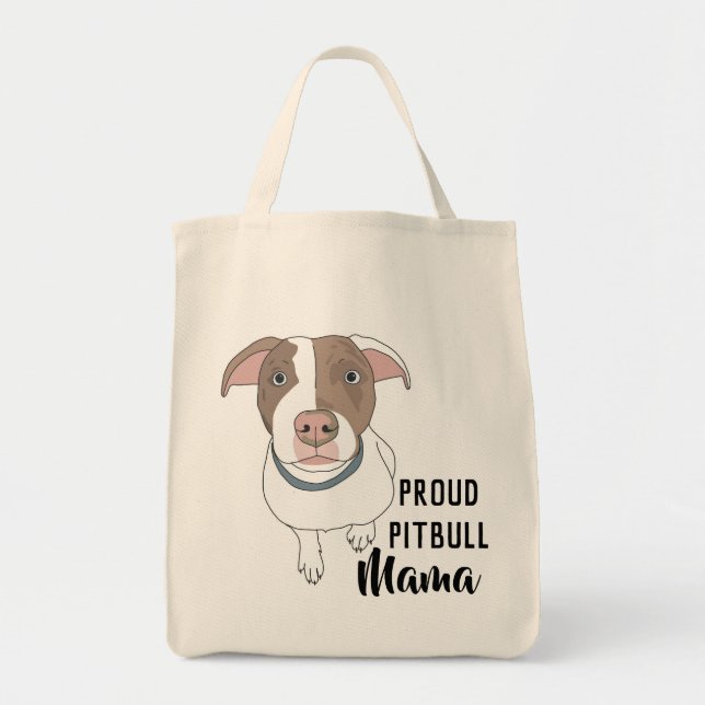 Tote Mama orgulhoso o Bolsa de Pitbull (branco/Tan) (Frente)