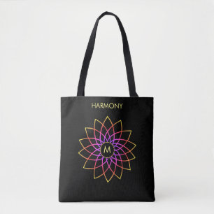 Tote Mandalas Multicoloridas em Harmonia na Bolsa Preta