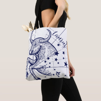 Tote Marinho taurus zodiac e Bolsa gráfico monocromátic