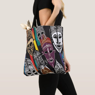 Tote Máscaras tribais africanas coloridas Bolsa