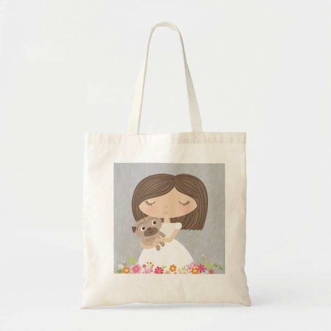 Tote Menina e seu bolsa do pug (Frente)