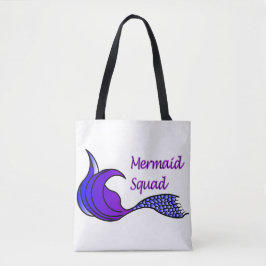 Tote Mermaid Squad rabo roxo em uma bolsa de tosta