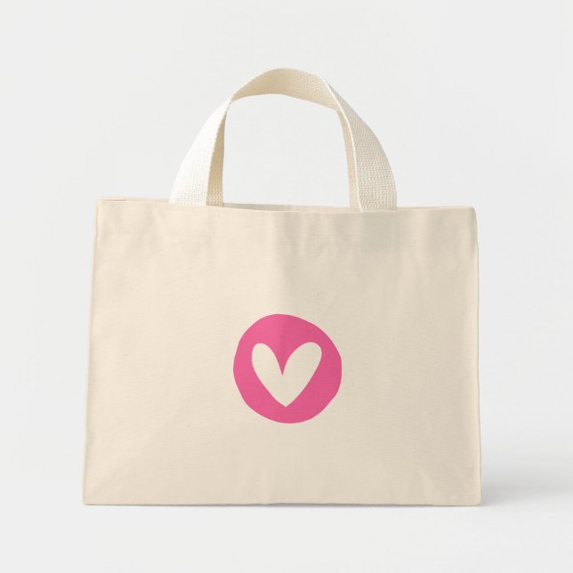 Tote Mini Bolsa com Design de Coração Rosa  (Frente)