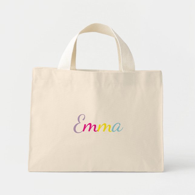 Tote Mini Bolsa Personalizada com Nome em Arco-Íris (Frente)