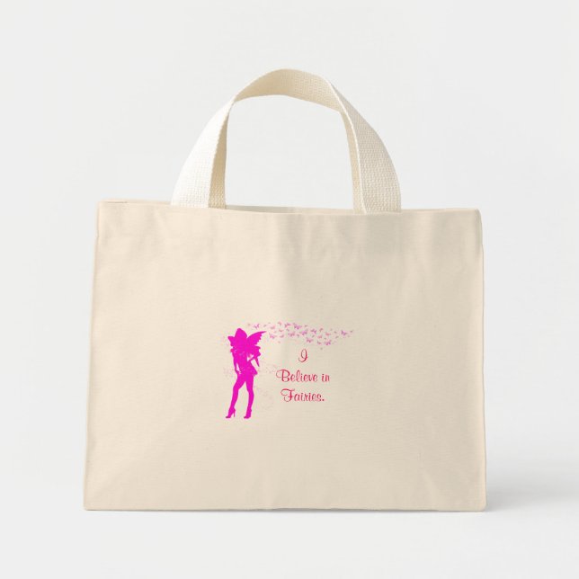 Tote Mini Fada rosa, eu acredito em Fairies na bolsa (Frente)