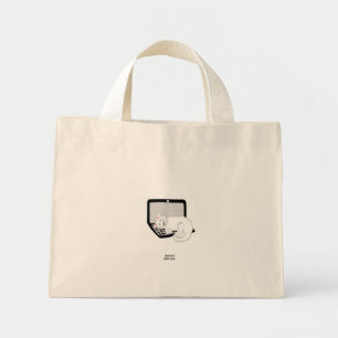 Tote Mini Gato Branco Dormindo no Laptop Pequeno Bolsa