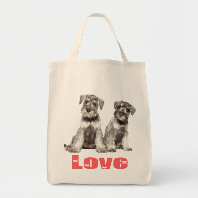 Tote Miniatura Schnauzer Cães Filhotos Bolsa de Coração (Frente)