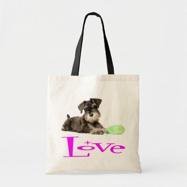 Tote Miniatura Schnauzer Puppy Cães Pink Amor Bolsa (Frente)