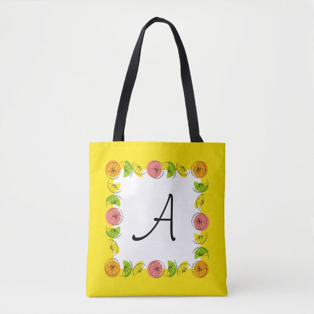 Tote Monograma Amarelo Citrus Square por toda a bolsa (Frente)