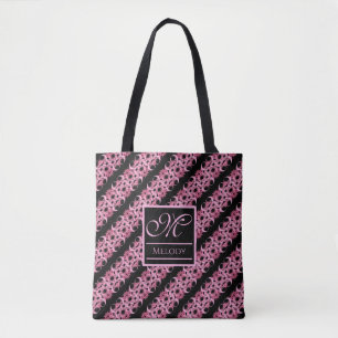 Tote Monograma Em Bolsa Rosa Fractal E Preto