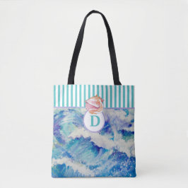 Tote Monograma Oceano com Seashell / Bolsa de listras a