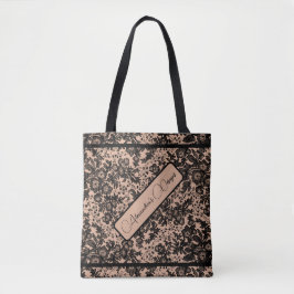 Tote Moody Black Floral em Beige Personalizado Bolsa