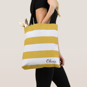 Tote Mostarda personalizada e o bolsa listrado branco