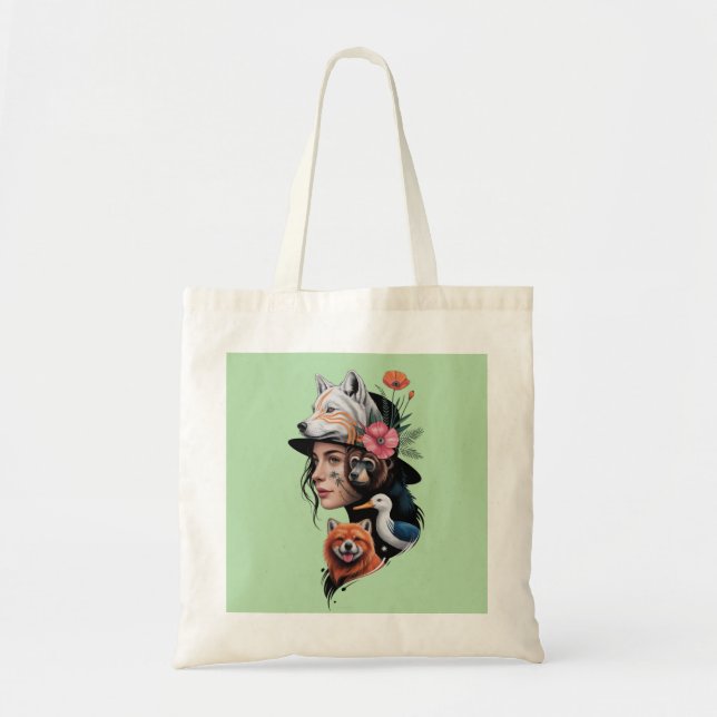 Tote Mulher Espírito Selvagem com Lobo e Bolsa Totem de (Frente)