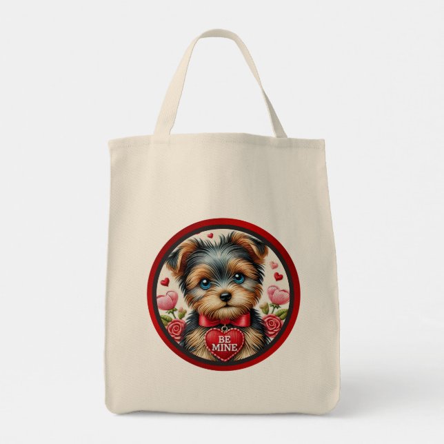 Tote Namorados Yorkie Seja minha Bolsa de compra reutil (Verso)
