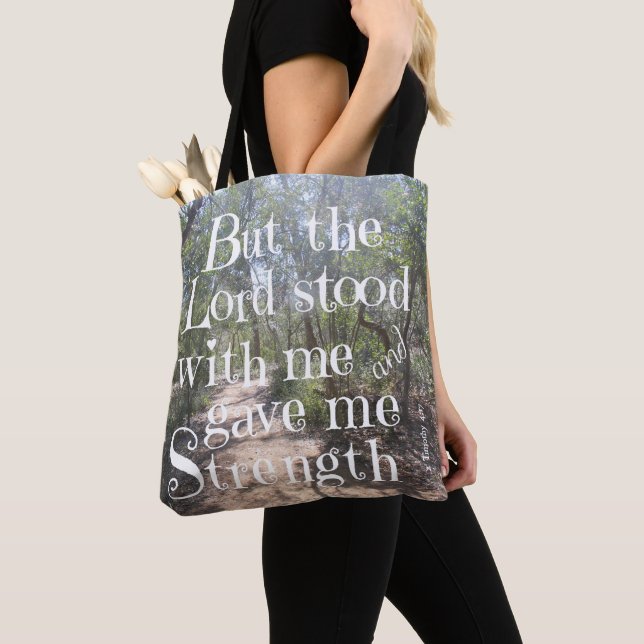 Tote Natureza Bolsa com Verso de Timothy 4:17 (Close Up)
