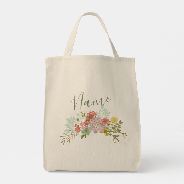 Tote Nome Personalizado Jardim Floral Mulheres Bolsa (Verso)