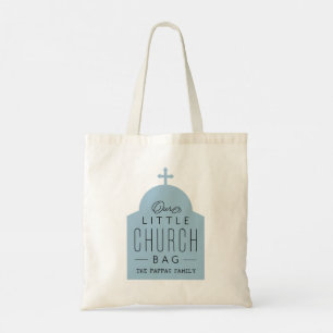 Tote Nossa pequena sacola de igreja azul, bolsa de cúp