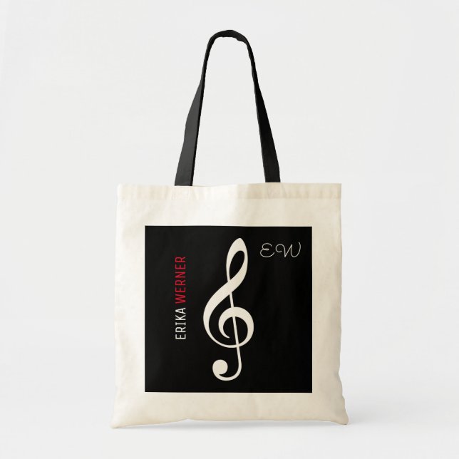 Tote nota musical bolsa preto com seu próprio nome (Frente)