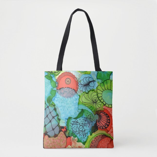 Tote O bolsa abstrato da laranja/turquesa (Frente)