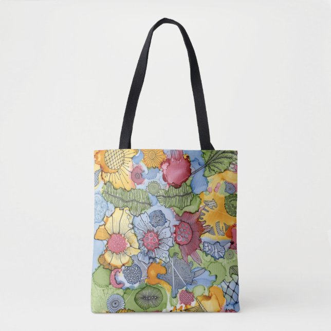 Tote O bolsa abstrato floral colorido (Frente)